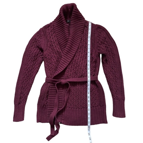 Banana Republic Cotton Shawl Collar Belted Cardigan Sweater S dark maroon red - Picture 4 of 7